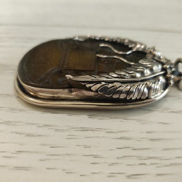 Semi Translucent Asian Carved Jade and Sterling Silver Pendant Charm 66g - Picture 6 of 8